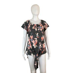 Grey Off the Shoulder Front Tie Floral Top 2XL